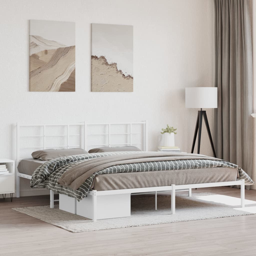 Sengeramme i metall med hodegavl hvit 183x213 cm