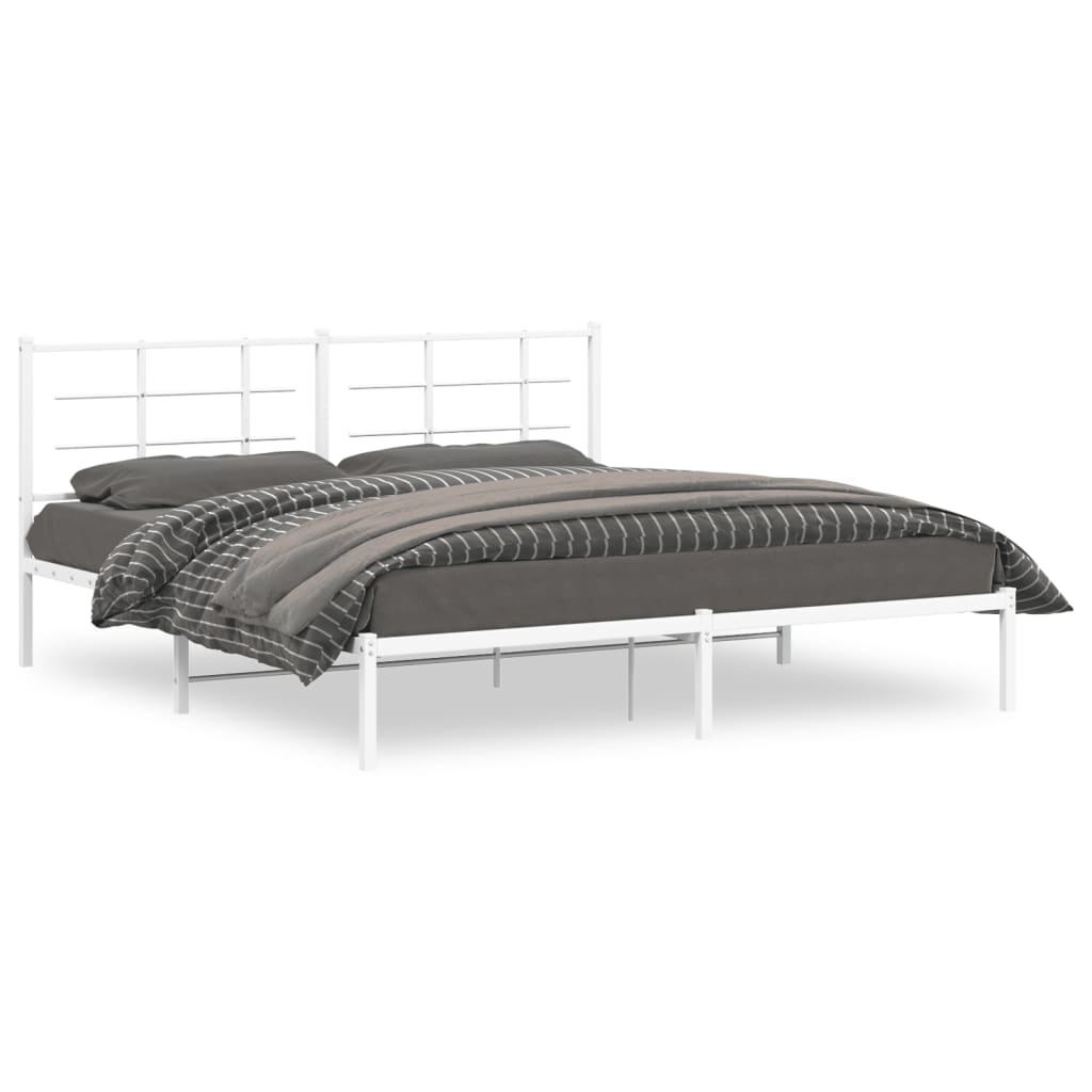Sengeramme i metall med hodegavl hvit 183x213 cm