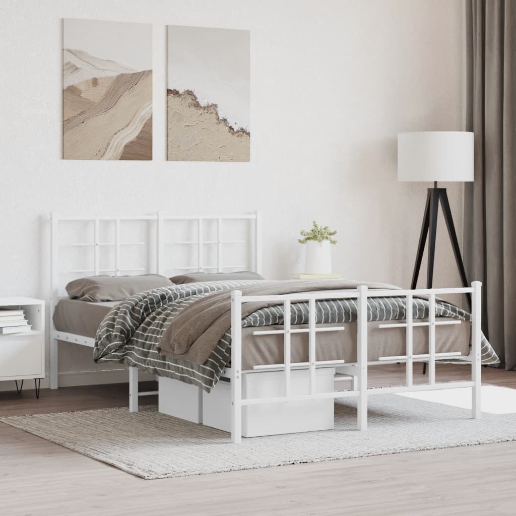 Sengeramme i metall med hode- og fotgavl hvit 120x190 cm