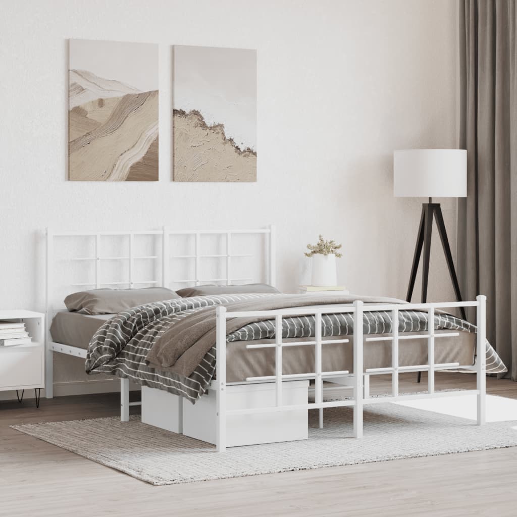 Sengeramme i metall med hode- og fotgavl hvit 140x190 cm