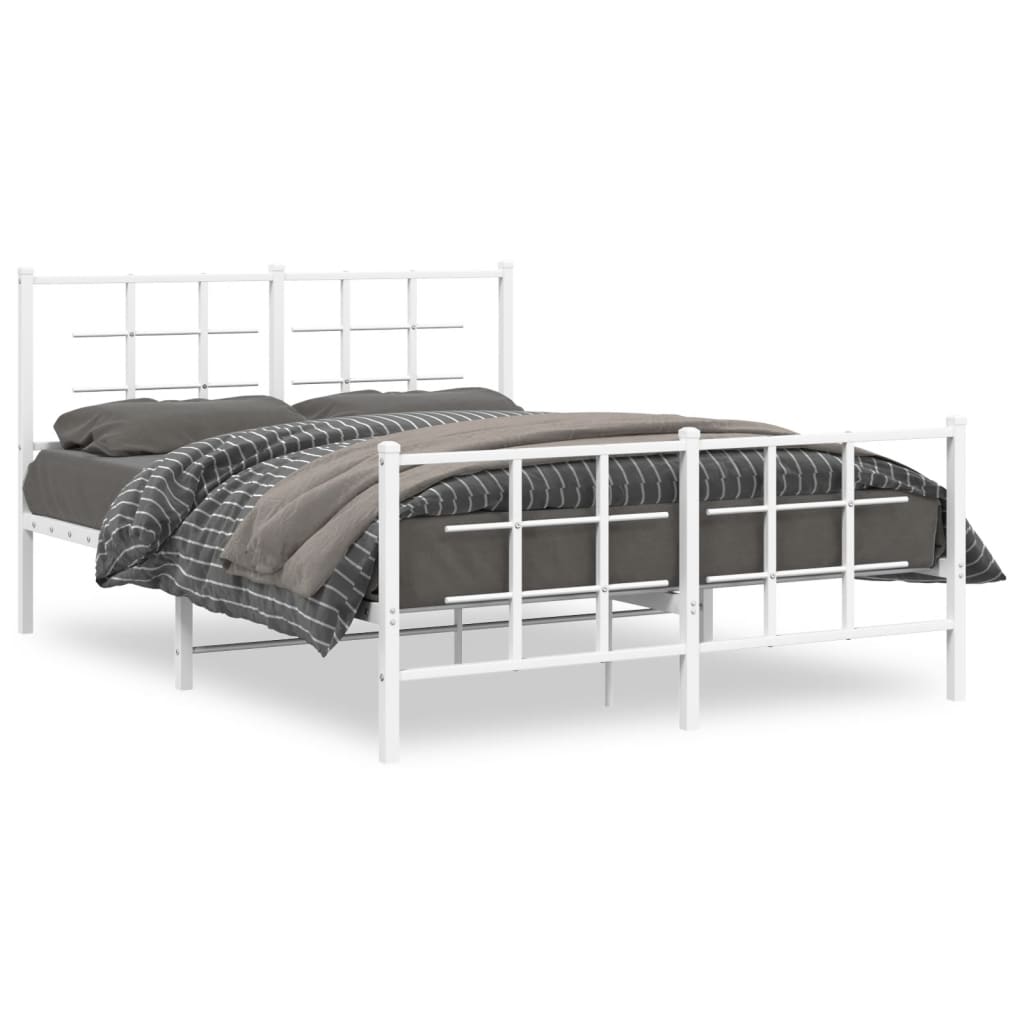 Sengeramme i metall med hode- og fotgavl hvit 140x200 cm