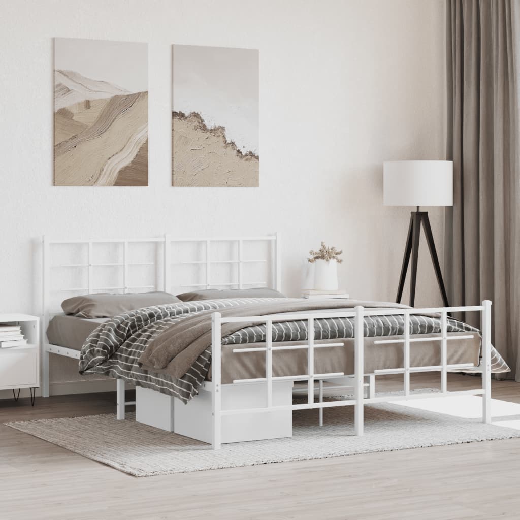 Sengeramme i metall med hode- og fotgavl hvit 150x200 cm