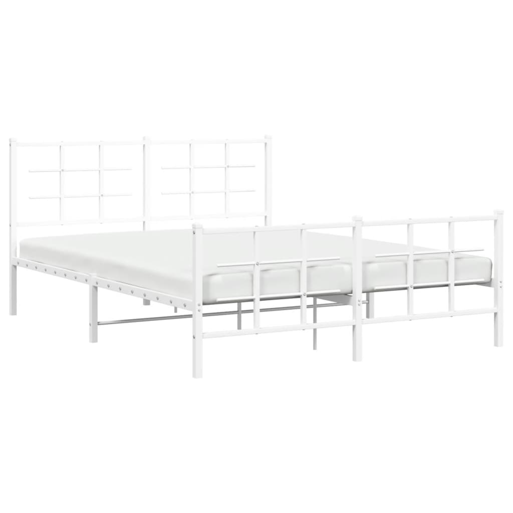 Sengeramme i metall med hode- og fotgavl hvit 150x200 cm