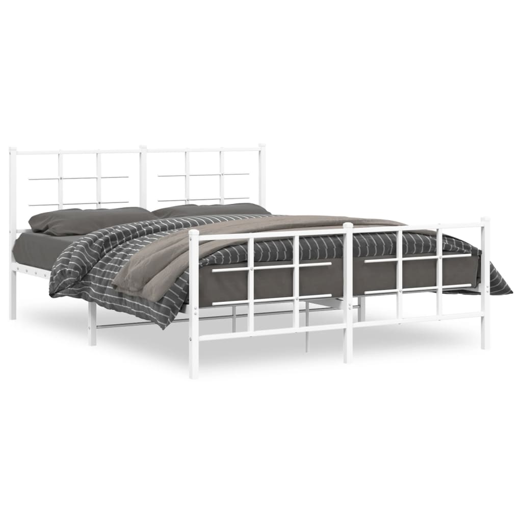 Sengeramme i metall med hode- og fotgavl hvit 150x200 cm