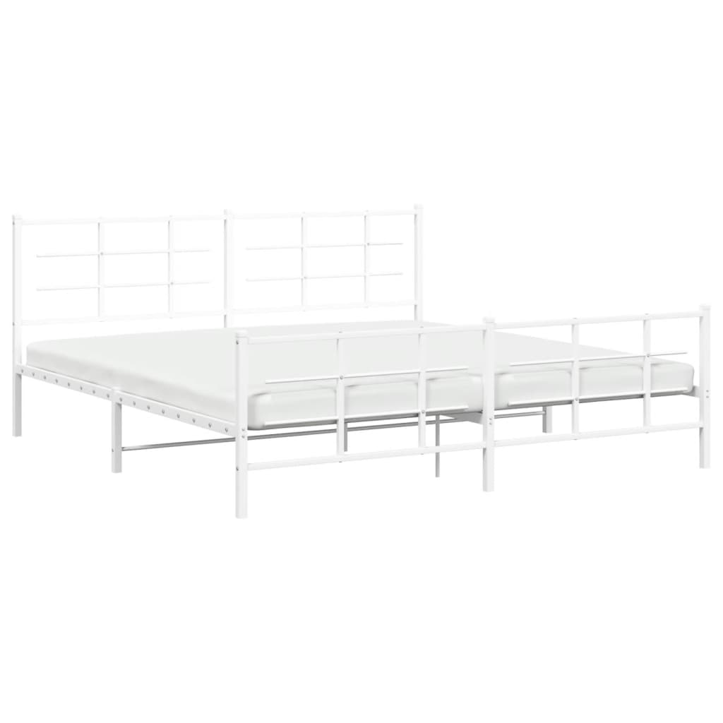 Sengeramme i metall med hode- og fotgavl hvit 193x203 cm