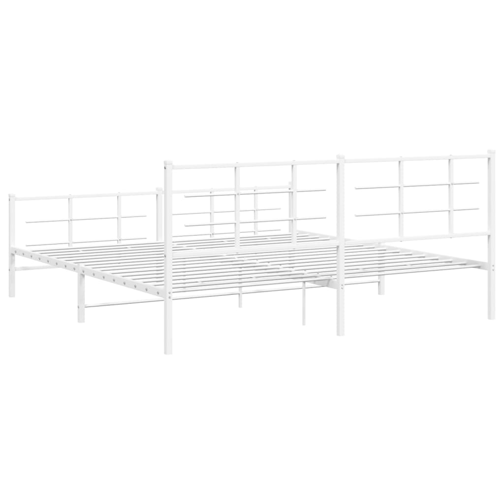 Sengeramme i metall med hode- og fotgavl hvit 193x203 cm