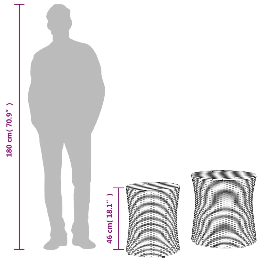 Utendørs sidebord med treplate 2 stk svart polyrotting