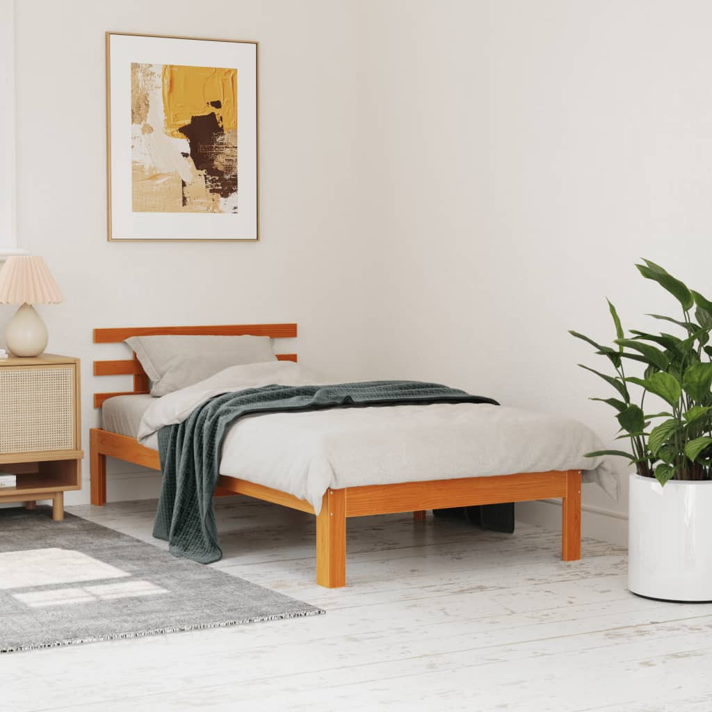 Sengeramme uten madrass voksbrun 75x190 cm heltre furu