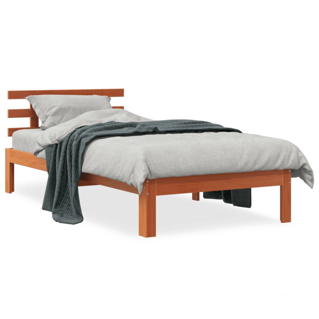 Sengeramme uten madrass voksbrun 75x190 cm heltre furu