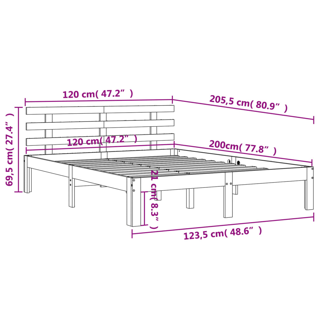 Sengeramme uten madrass voksbrun 120x200 cm heltre furu