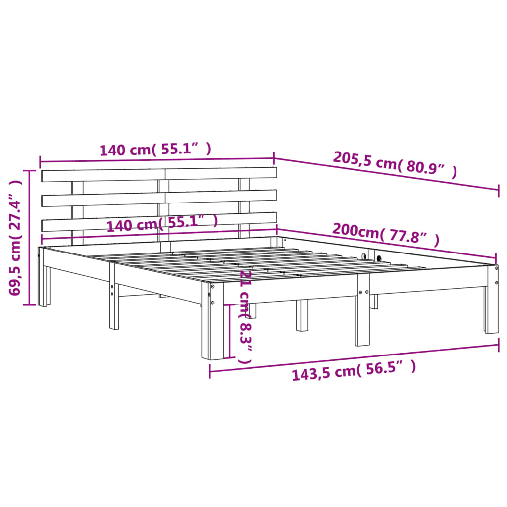 Sengeramme uten madrass voksbrun 140x200 cm heltre furu