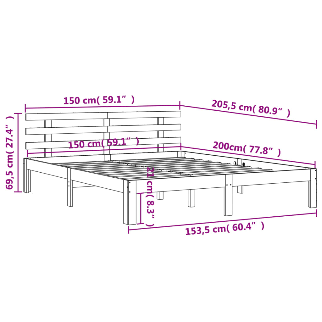 Sengeramme uten madrass brun 150x200 cm heltre furu
