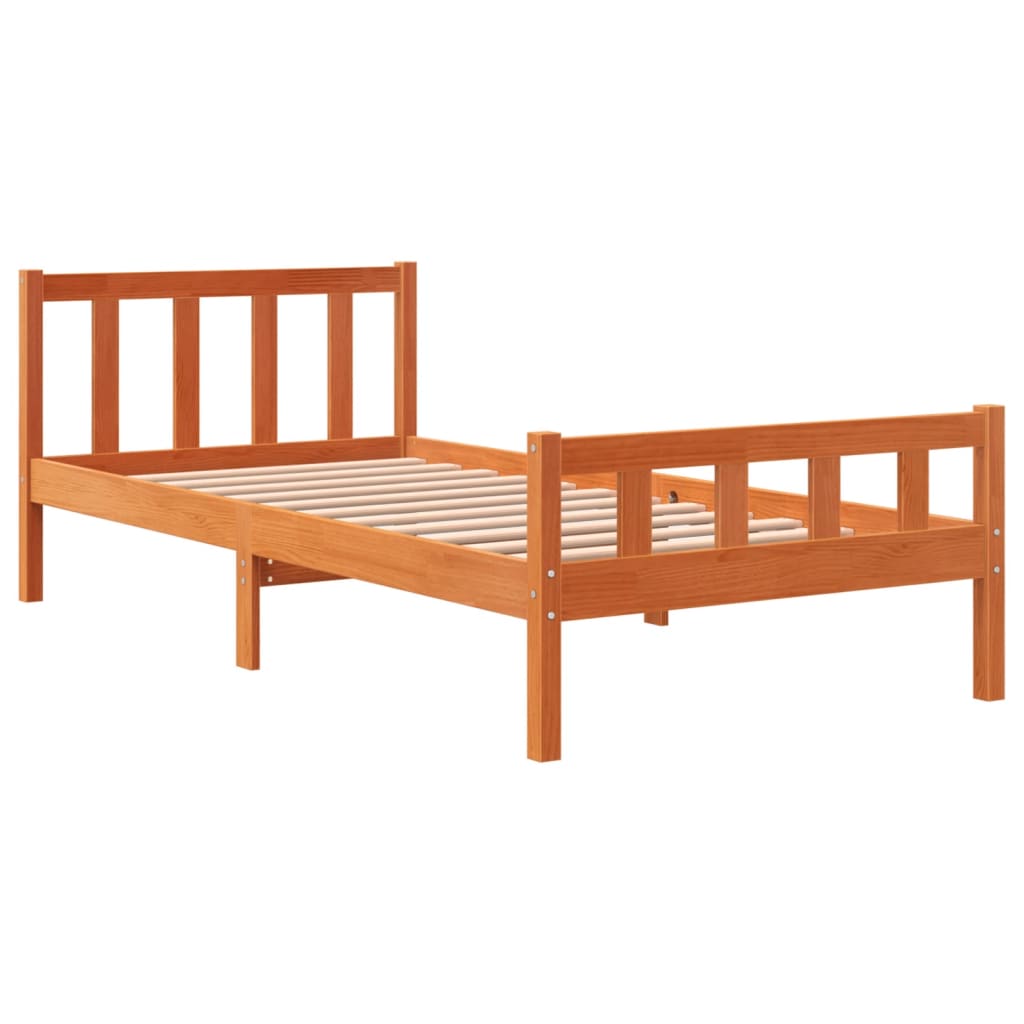 Sengeramme uten madrass voksbrun 75x190 cm heltre furu