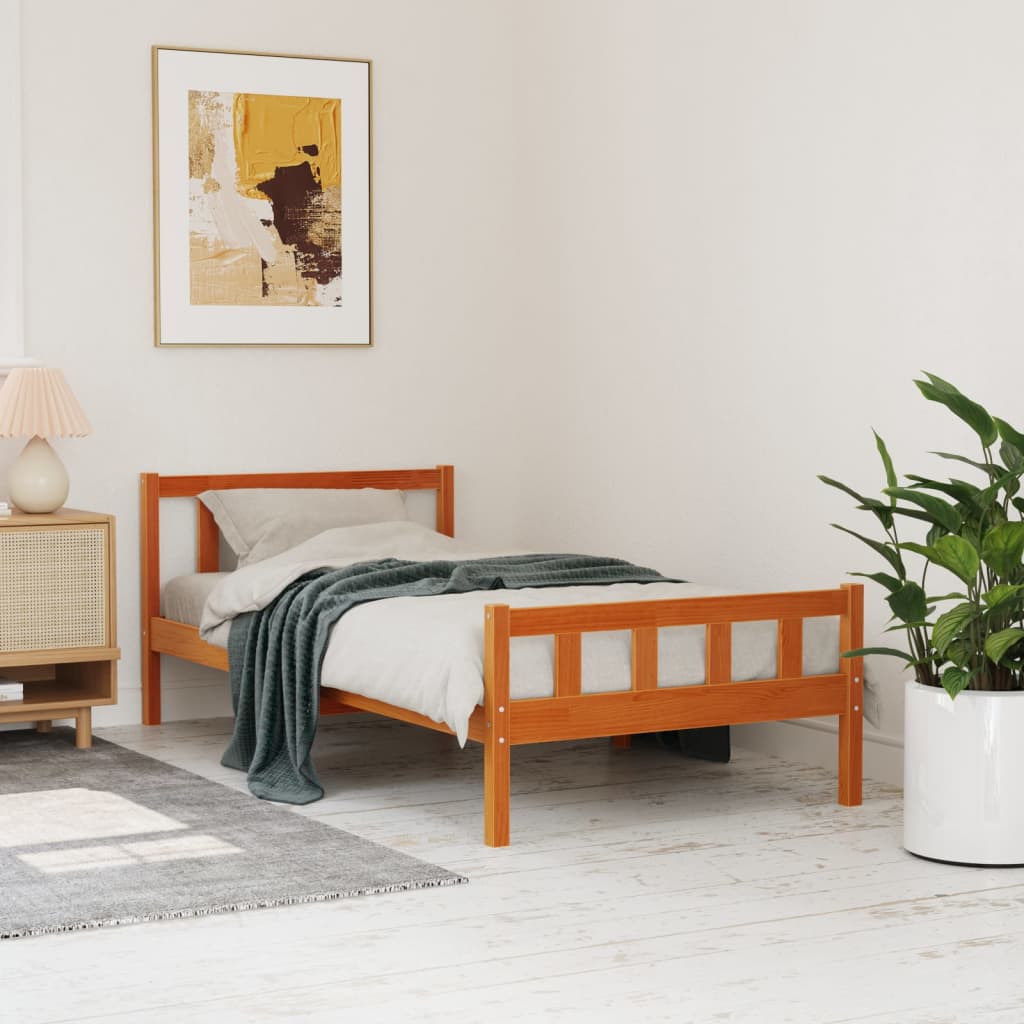 Sengeramme uten madrass voksbrun 75x190 cm heltre furu