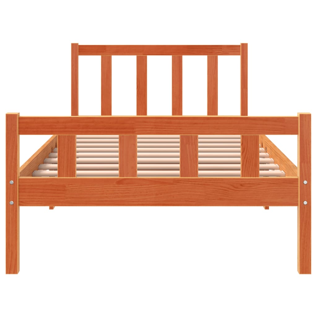 Sengeramme uten madrass voksbrun 75x190 cm heltre furu