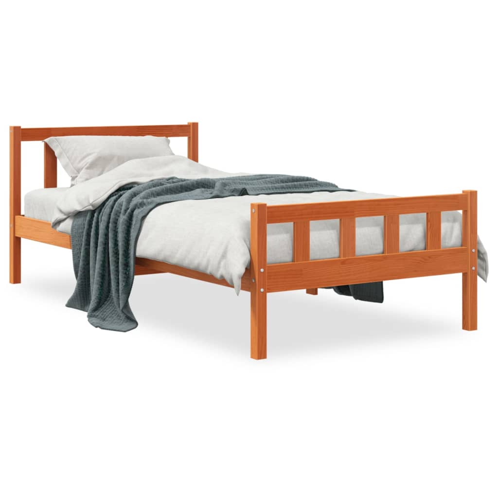 Sengeramme uten madrass voksbrun 75x190 cm heltre furu