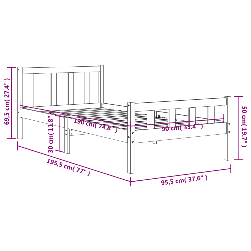 Sengeramme uten madrass voksbrun 90x190 cm heltre furu