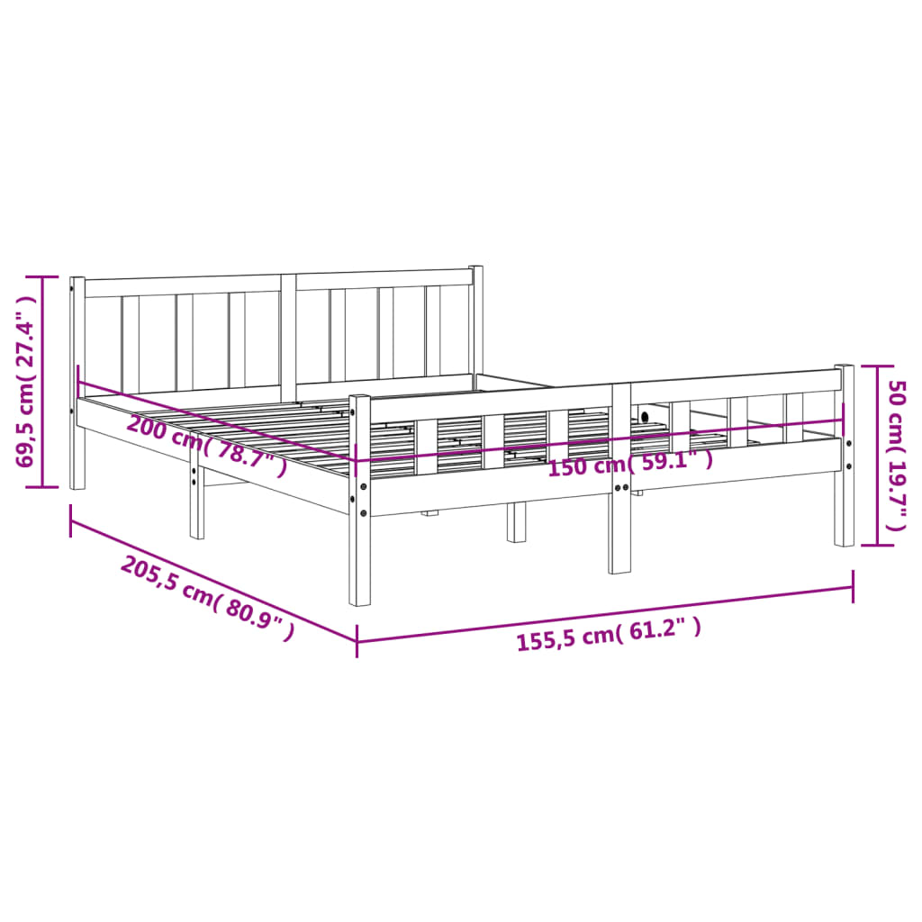 Sengeramme uten madrass brun 150x200 cm heltre furu