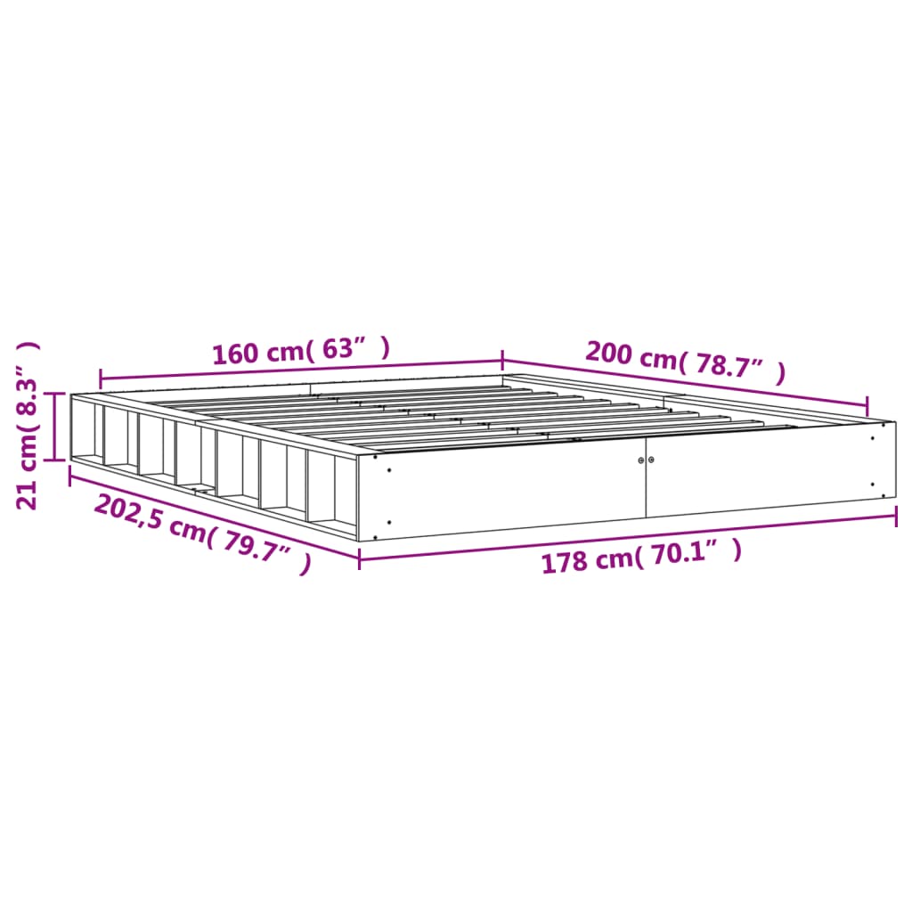 Sengeramme uten madrass voksbrun 160x200 cm heltre furu
