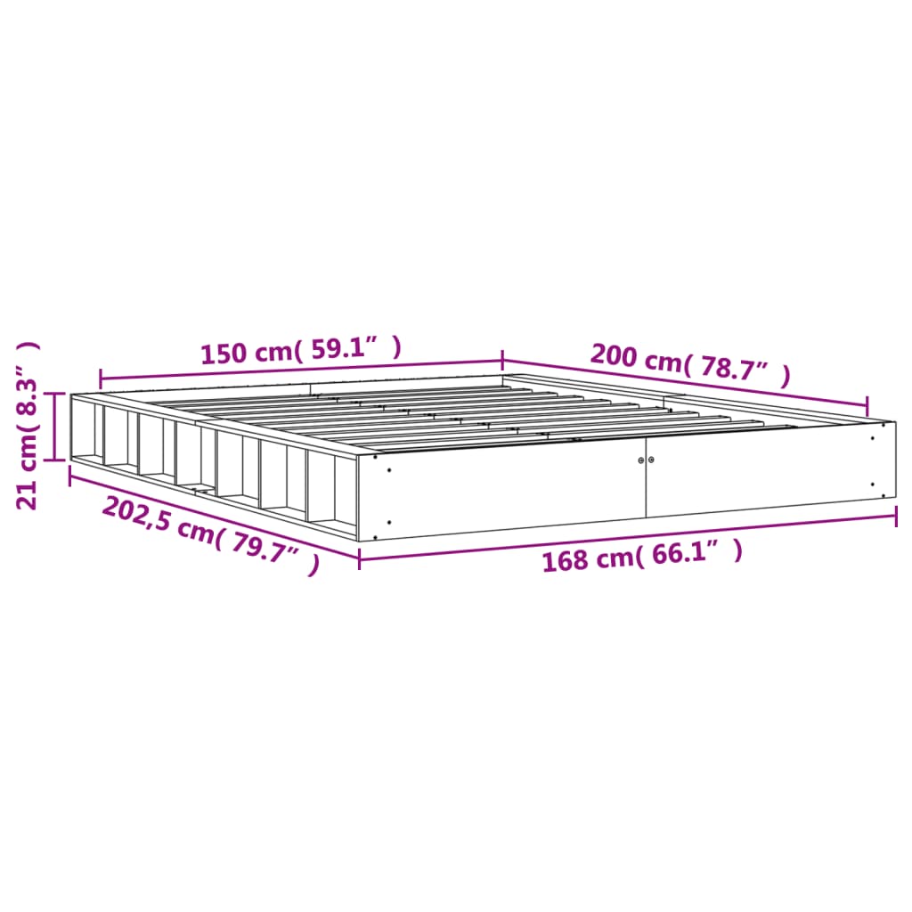 Sengeramme uten madrass brun 150x200 cm heltre furu