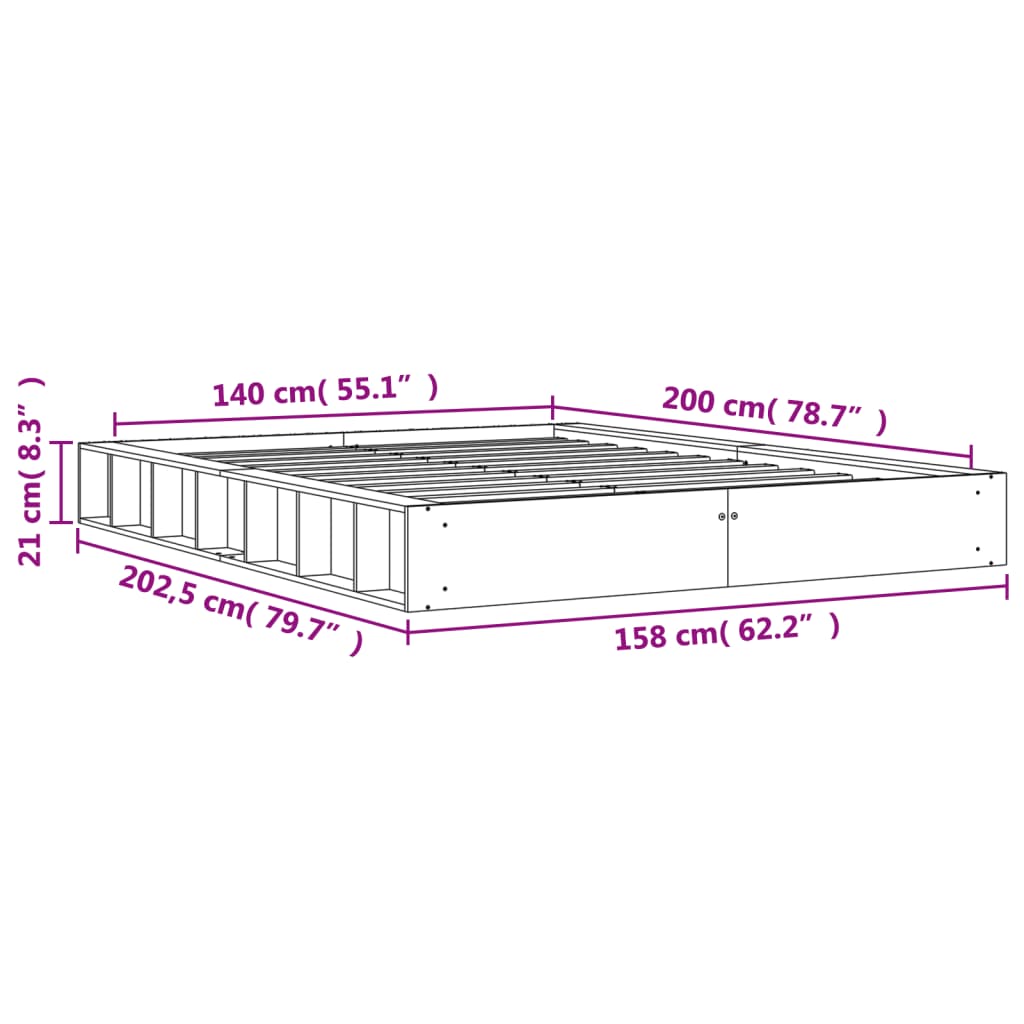 Sengeramme uten madrass voksbrun 140x200 cm heltre furu