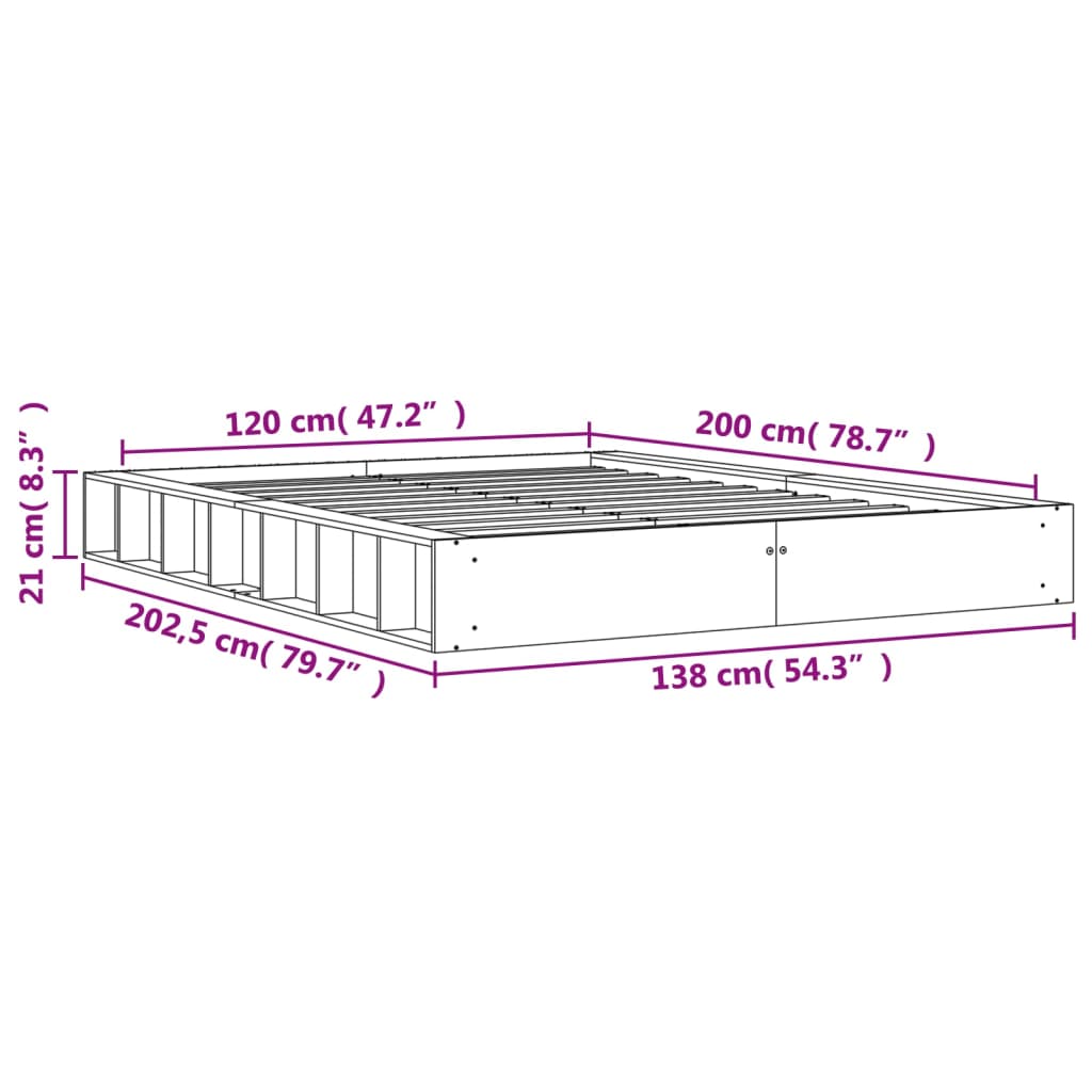 Sengeramme uten madrass voksbrun 120x200 cm heltre furu