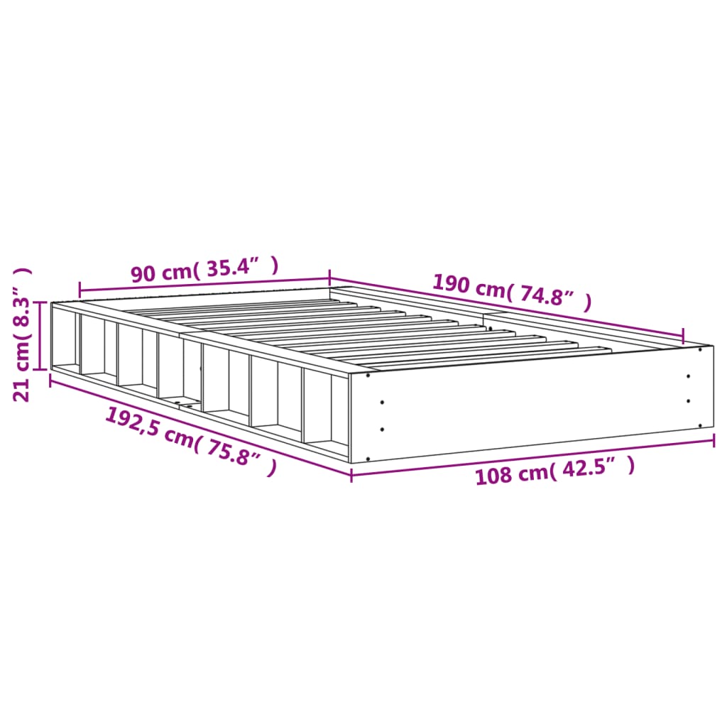 Sengeramme uten madrass voksbrun 90x190 cm heltre furu