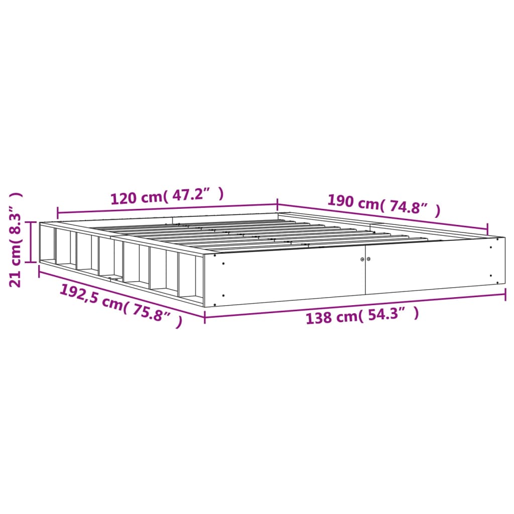 Sengeramme uten madrass voksbrun 120x190 cm heltre furu