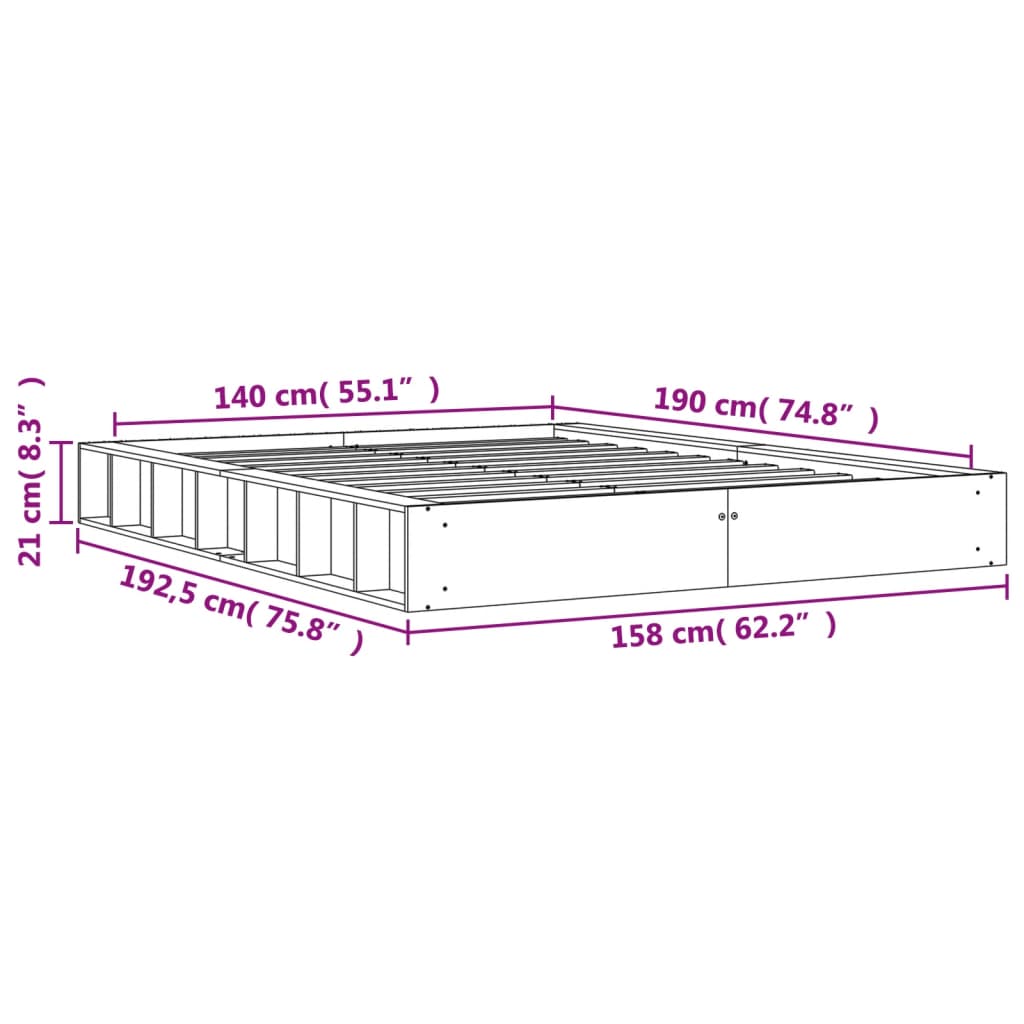 Sengeramme uten madrass voksbrun 140x190 cm heltre furu