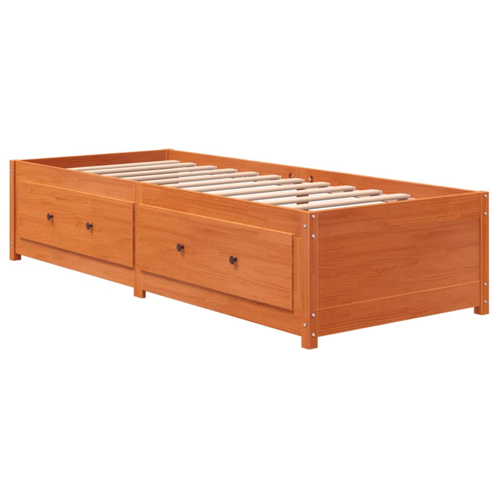 Seng med madrass voksbrun 90x200 cm heltre furu
