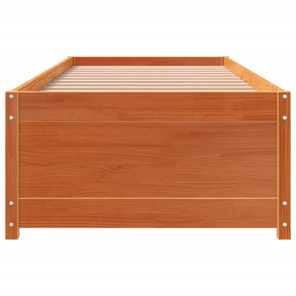 Seng med madrass voksbrun 90x200 cm heltre furu