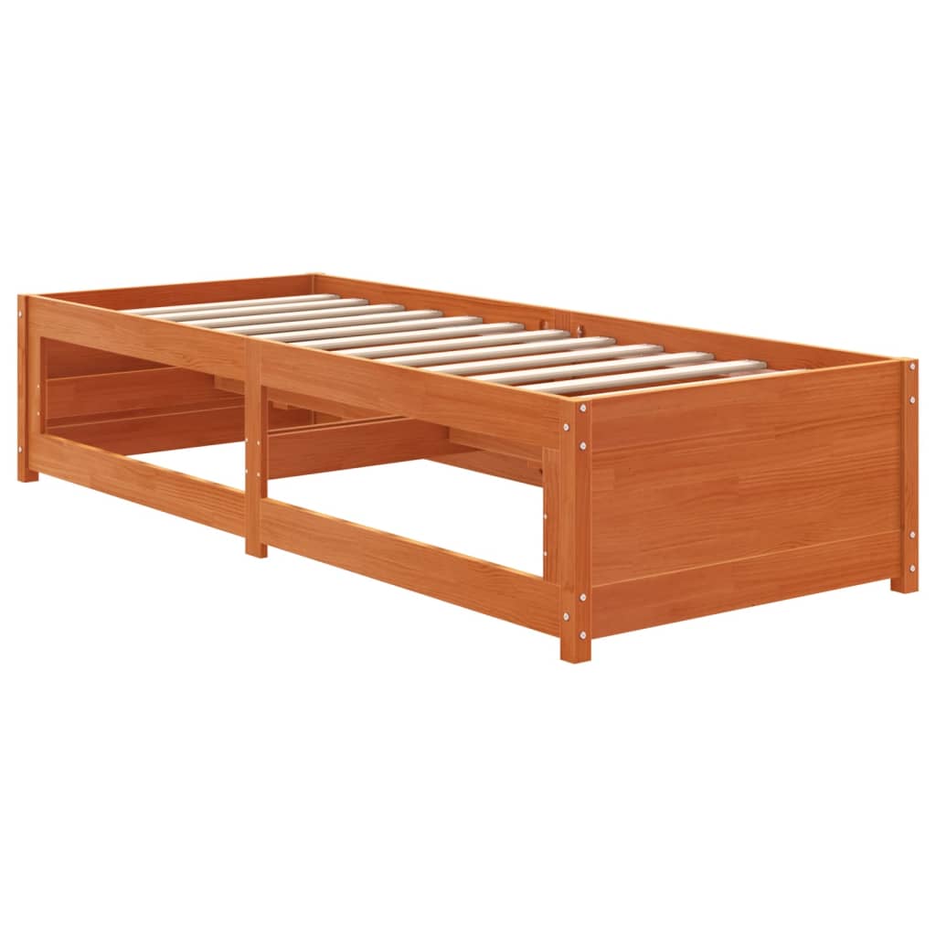 Seng med madrass voksbrun 90x200 cm heltre furu