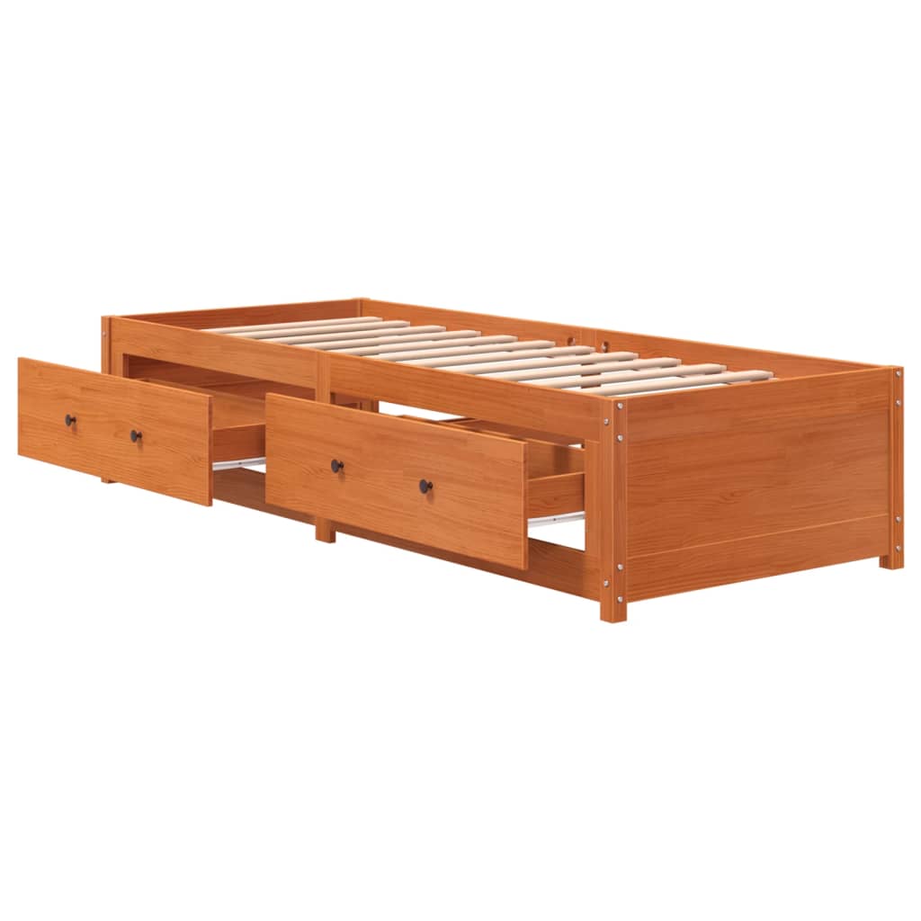 Seng med madrass voksbrun 90x200 cm heltre furu