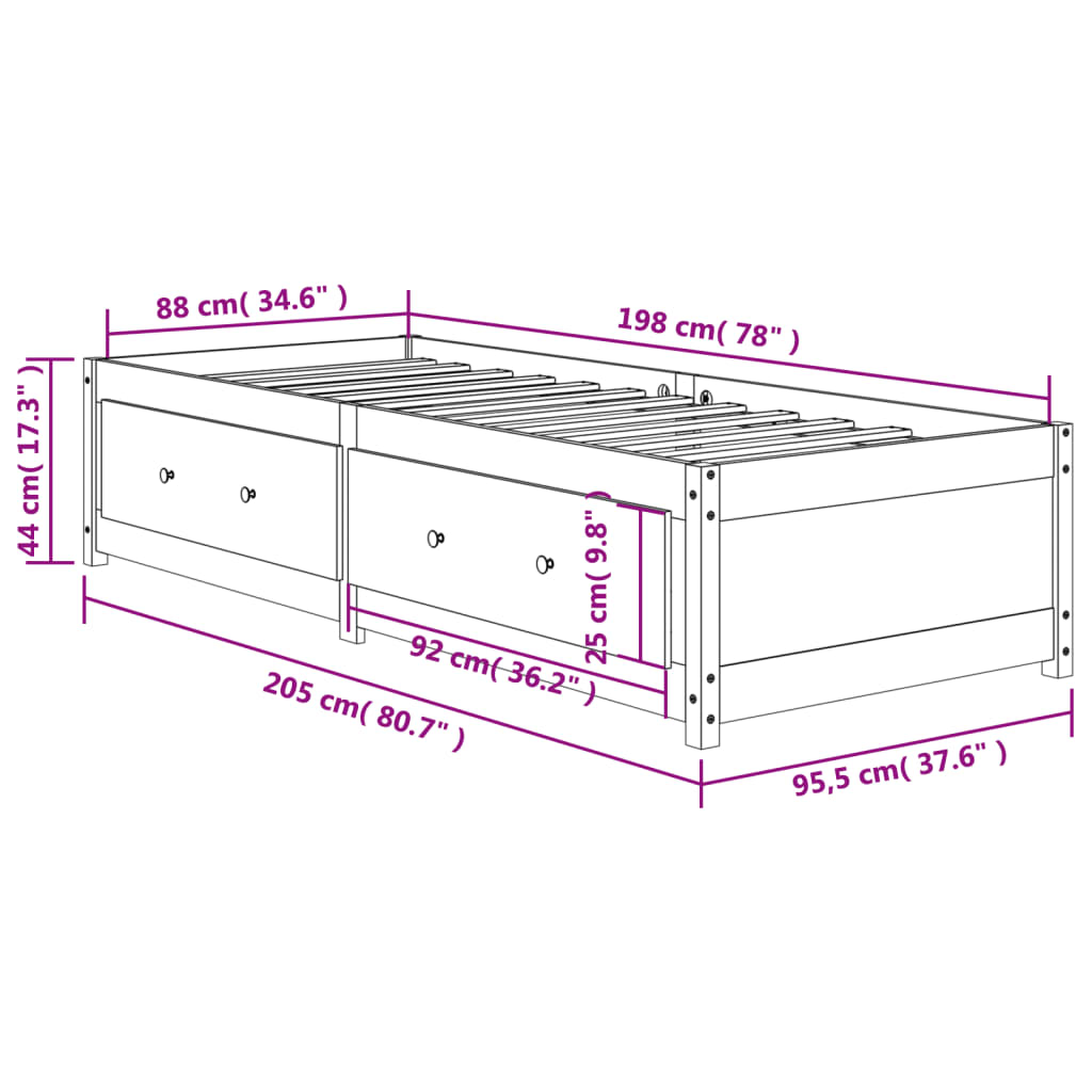 Seng med madrass voksbrun 90x200 cm heltre furu