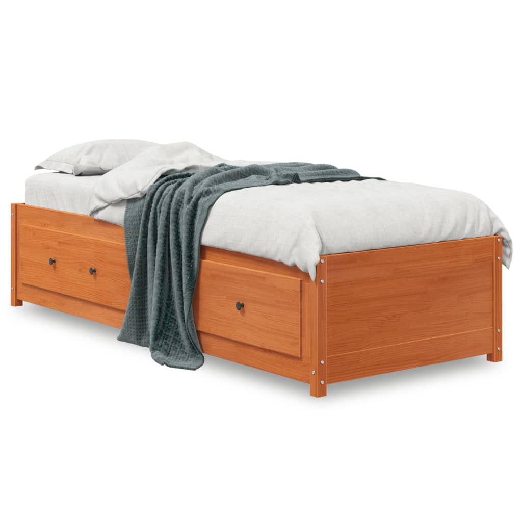 Seng med madrass voksbrun 90x200 cm heltre furu
