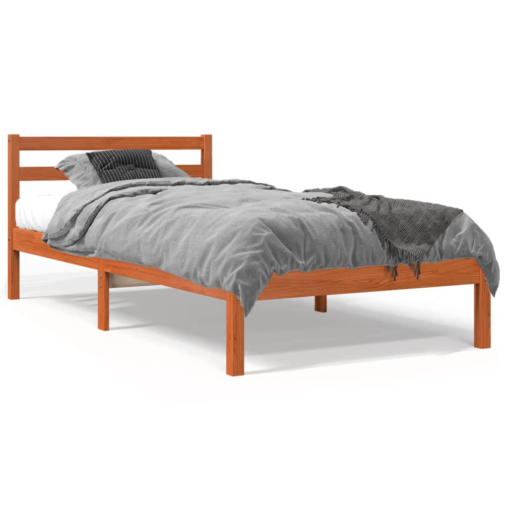 Sengeramme uten madrass voksbrun 75x190 cm heltre furu