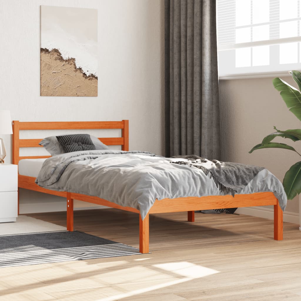 Sengeramme uten madrass voksbrun 90x190 cm heltre furu