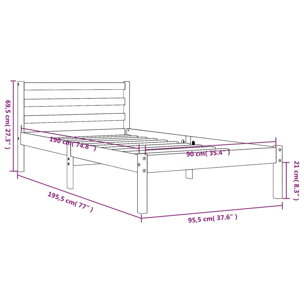 Sengeramme uten madrass voksbrun 90x190 cm heltre furu