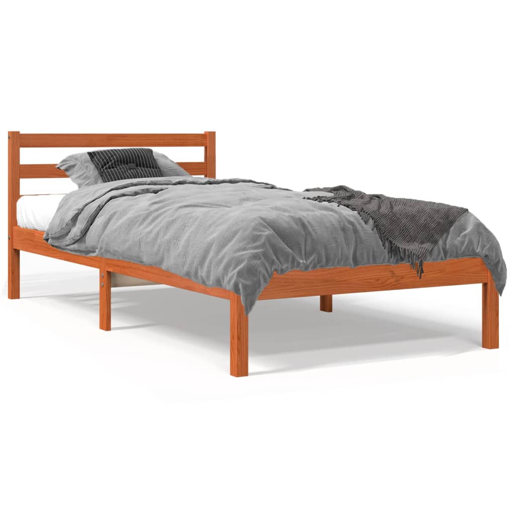 Sengeramme uten madrass voksbrun 90x190 cm heltre furu