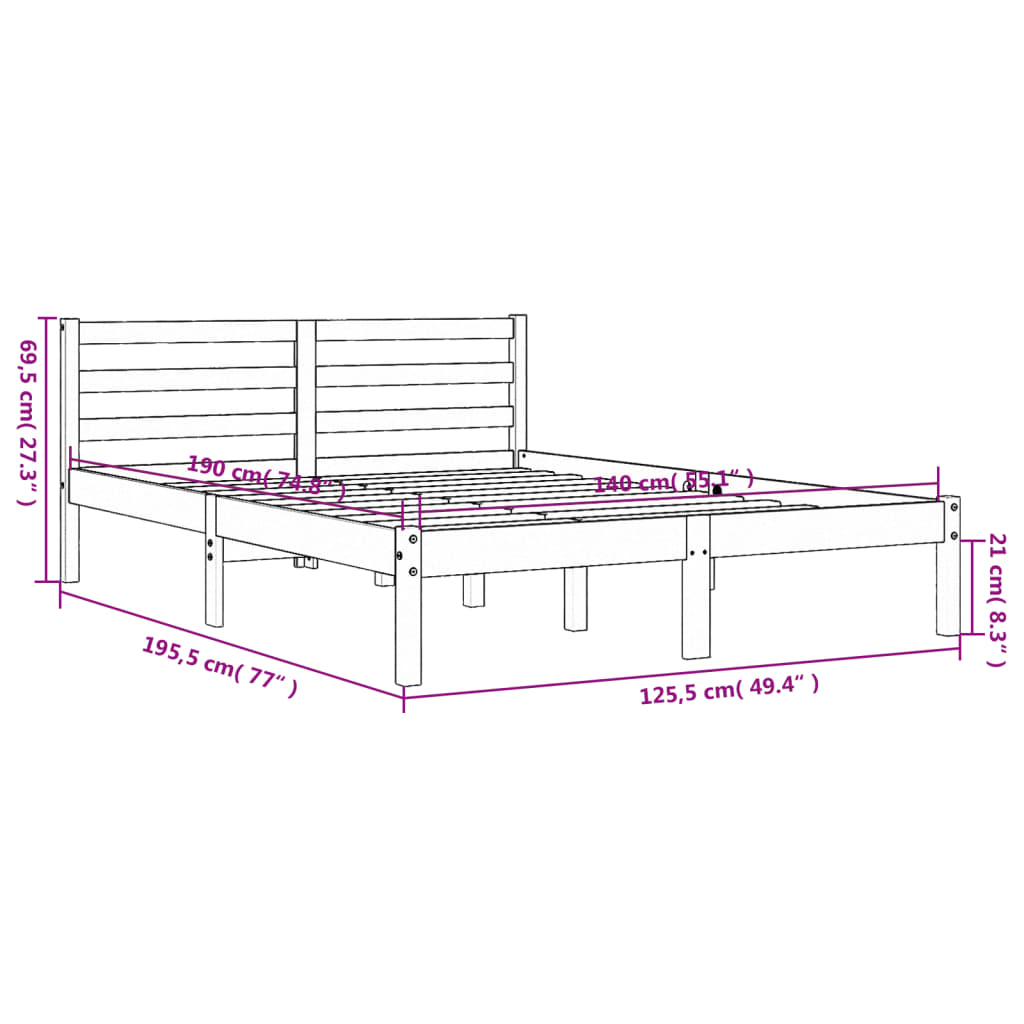 Sengeramme uten madrass voksbrun 140x190 cm heltre furu
