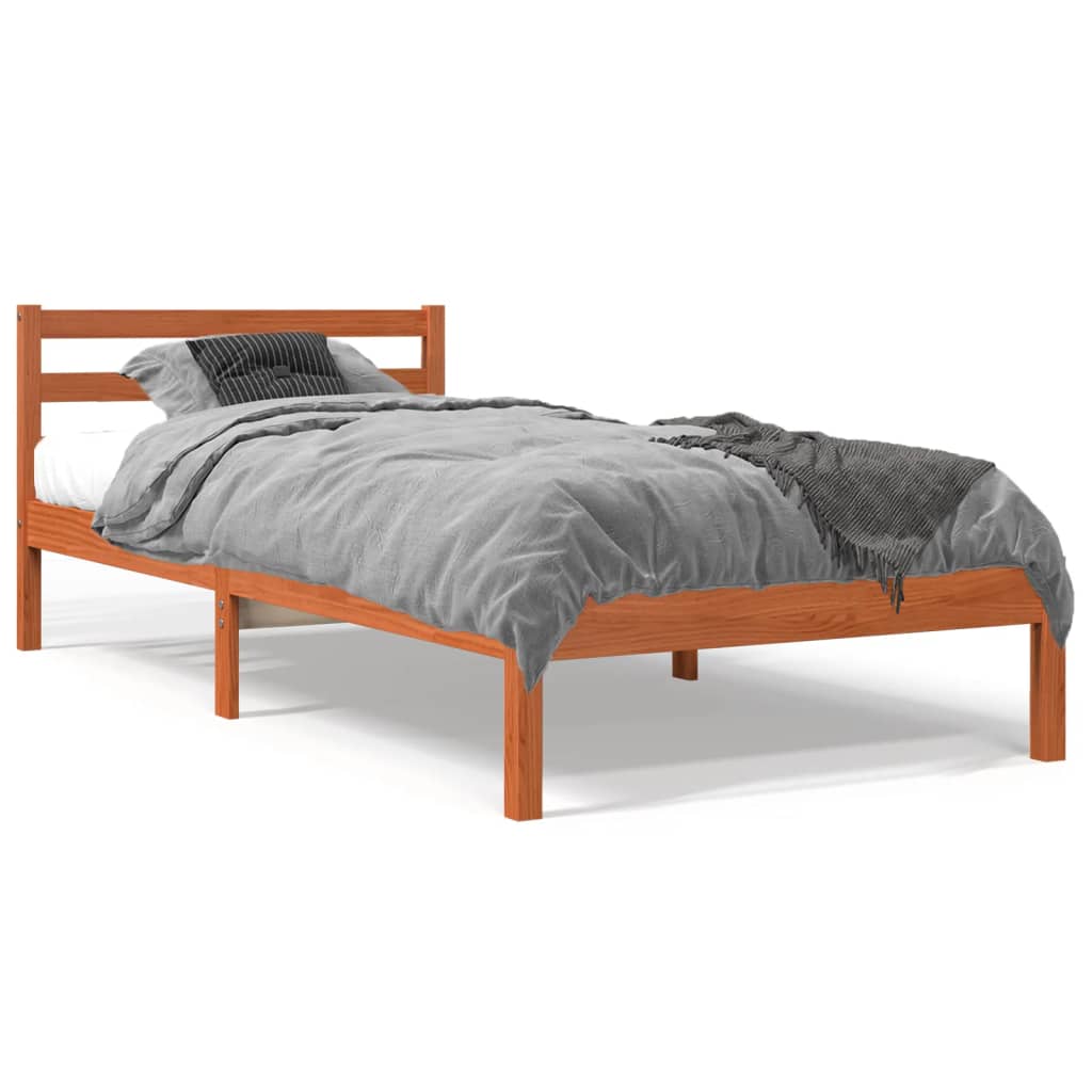 Sengeramme uten madrass voksbrun 90x200 cm heltre furu