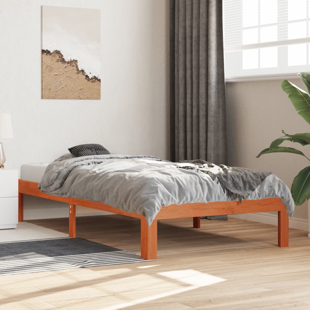 Sengeramme uten madrass voksbrun 75x190 cm heltre furu