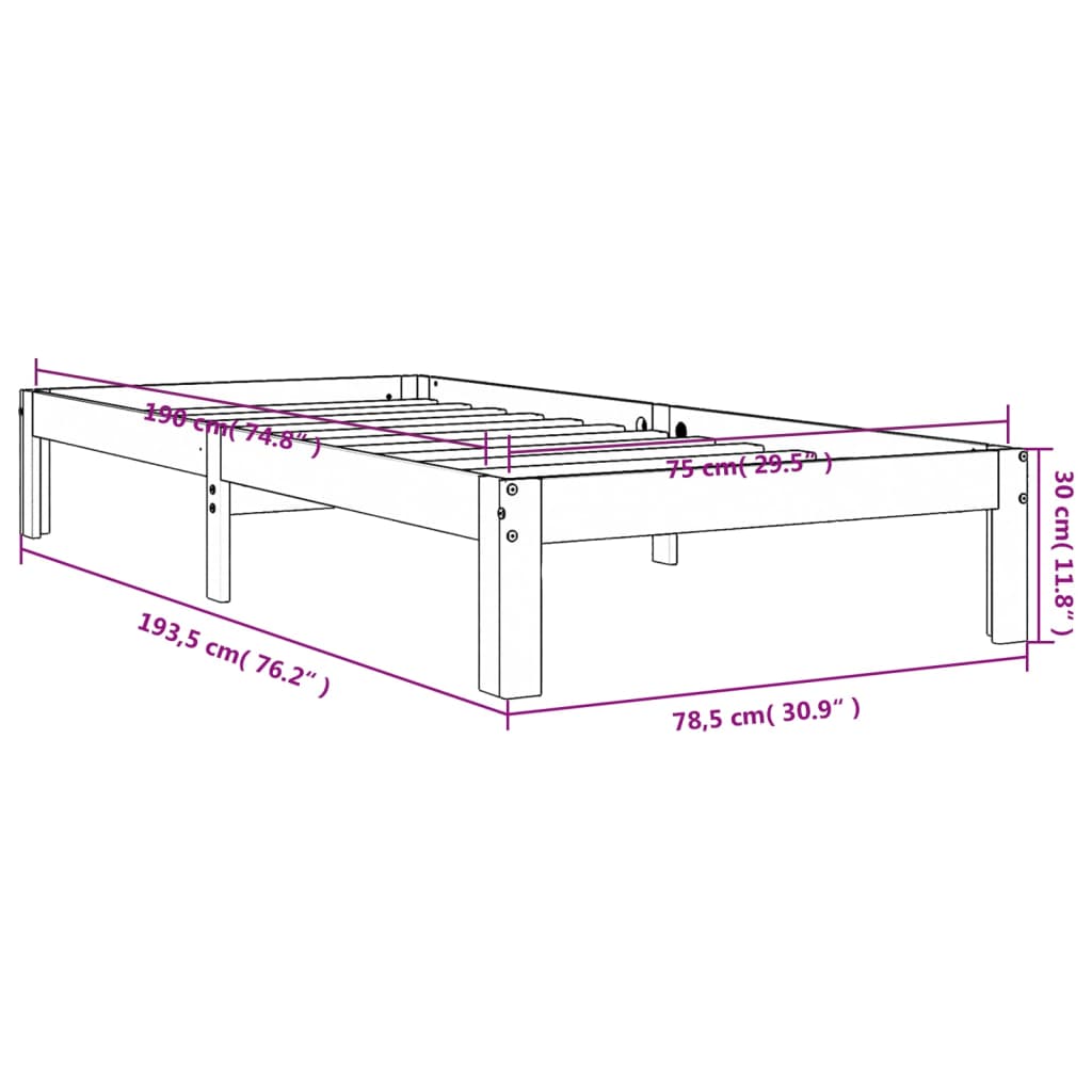 Sengeramme uten madrass voksbrun 75x190 cm heltre furu