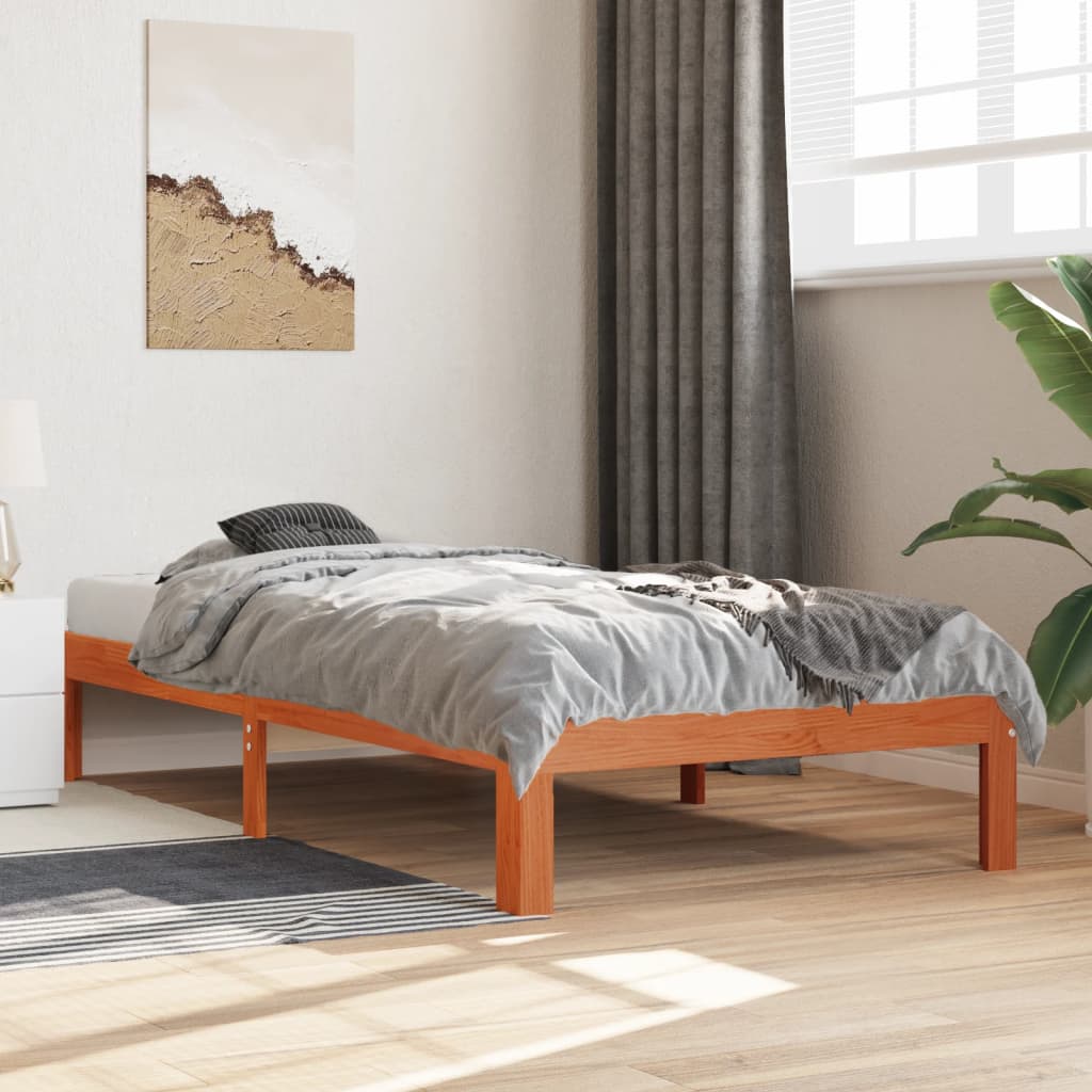 Sengeramme uten madrass voksbrun 90x190 cm heltre furu