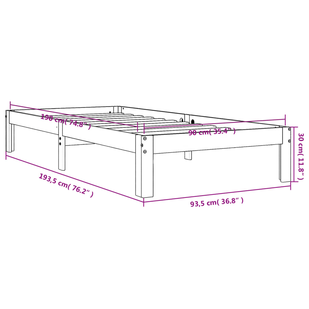 Sengeramme uten madrass voksbrun 90x190 cm heltre furu