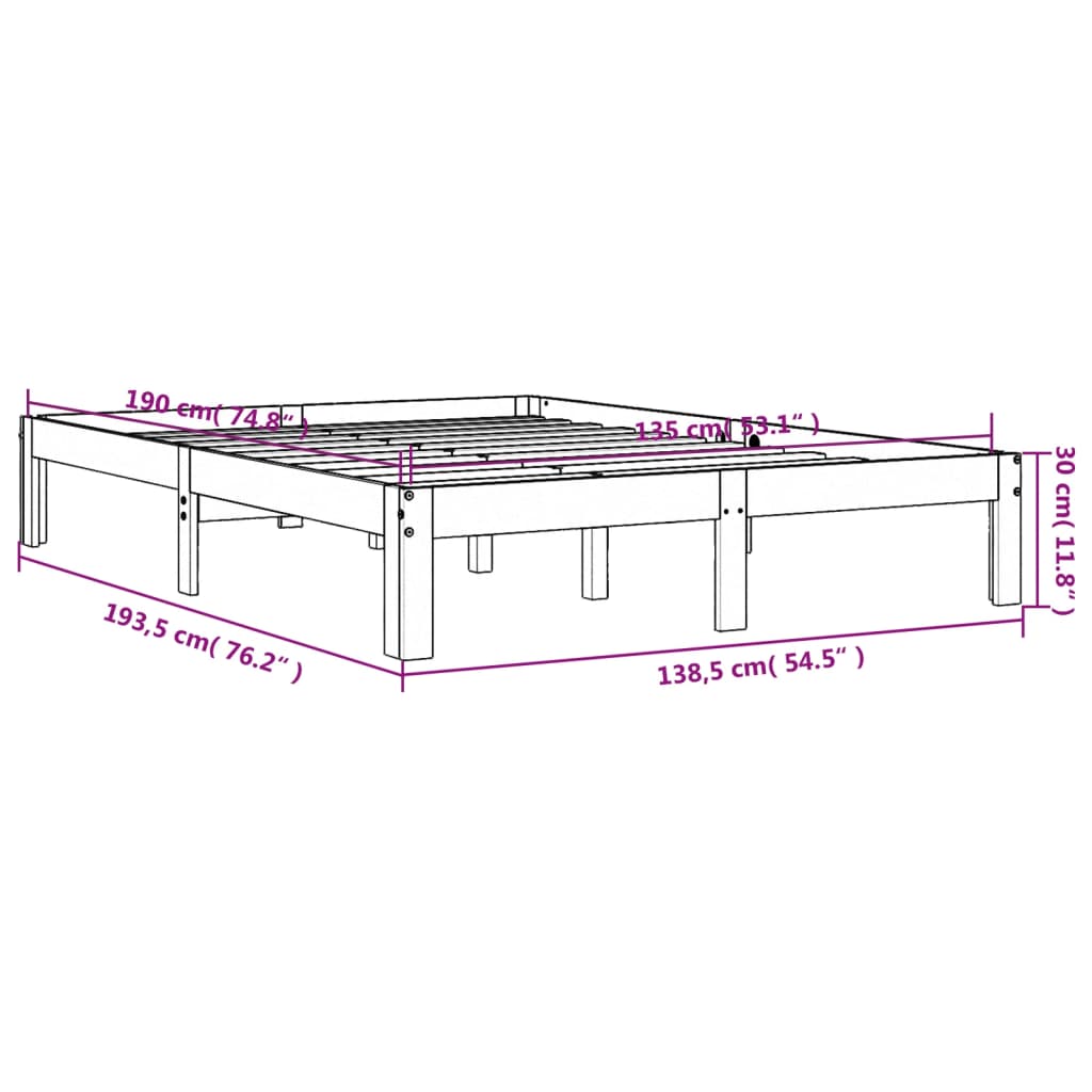 Sengeramme uten madrass brun 135x190 cm heltre furu