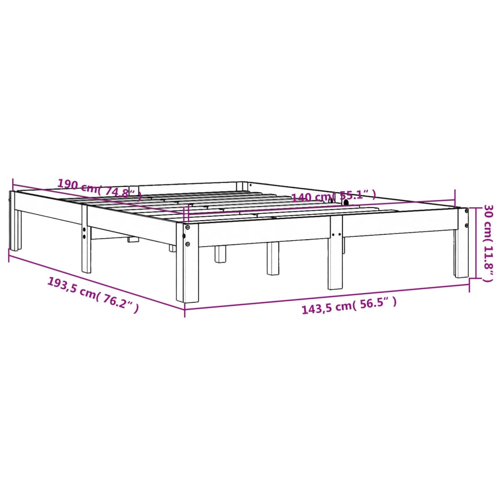 Sengeramme uten madrass voksbrun 140x190 cm heltre furu