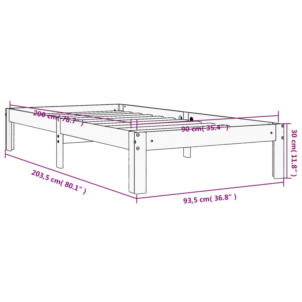 Sengeramme uten madrass voksbrun 90x200 cm heltre furu