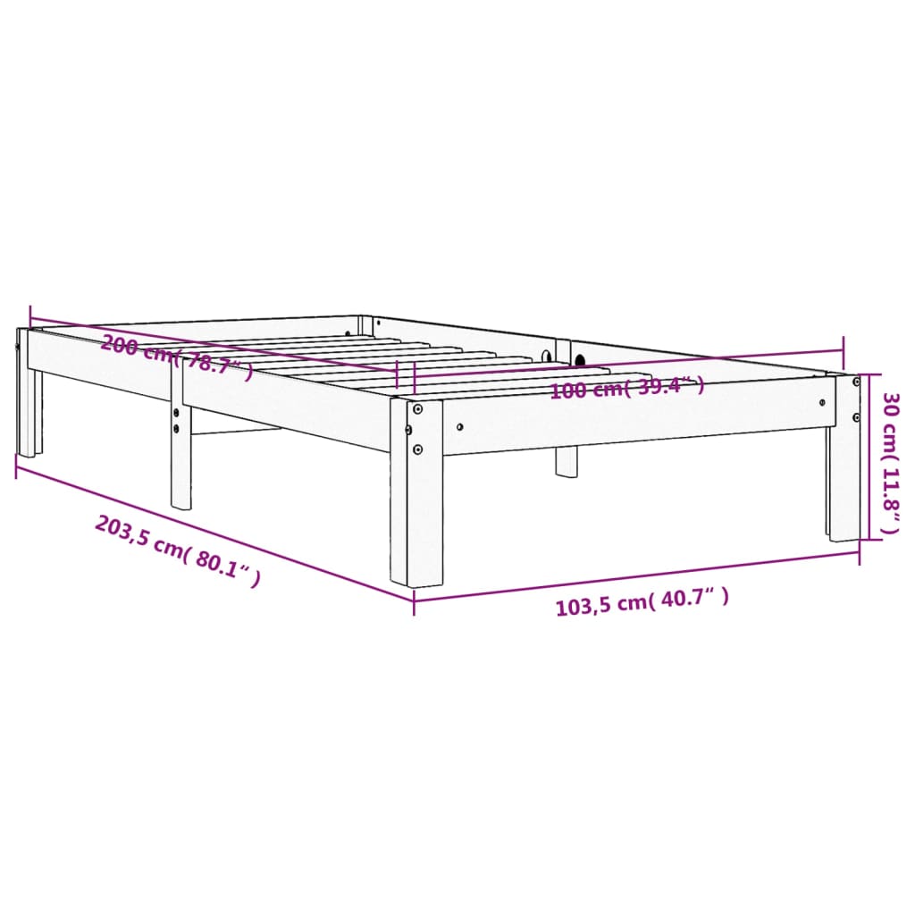 Sengeramme uten madrass voksbrun 100x200 cm heltre furu