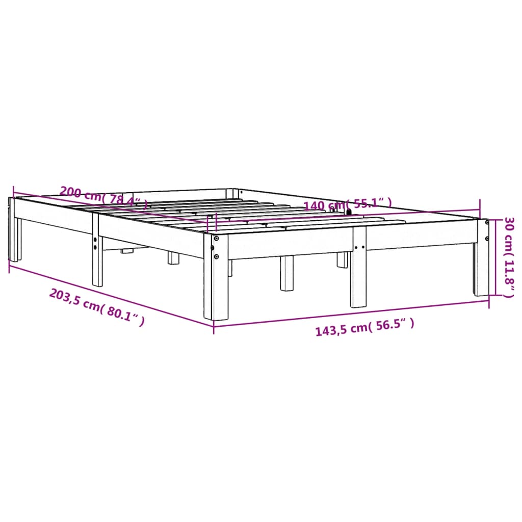 Sengeramme uten madrass voksbrun 140x200 cm heltre furu